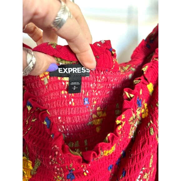 EXPRESS Floral Off The Shoulder Smocked Side Slit Bohemian Maxi Dress Size S - Picture 12 of 13
